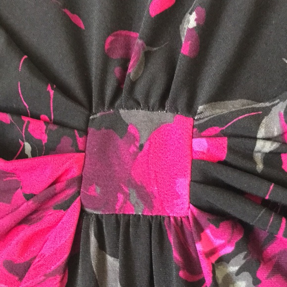 Précis british brand petite lined jersey black w dark pink floral 3/4 sleeve EUC - Picture 3 of 6